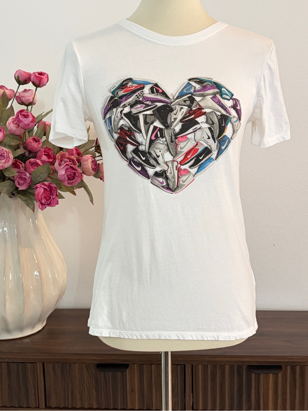Nike White Short Sleeve Tee with Multicolor Sneaker Heart of Shoes